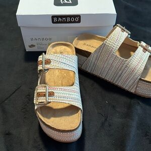 BAMBOO Pastel Woven Two-Buckle Platform Sandals